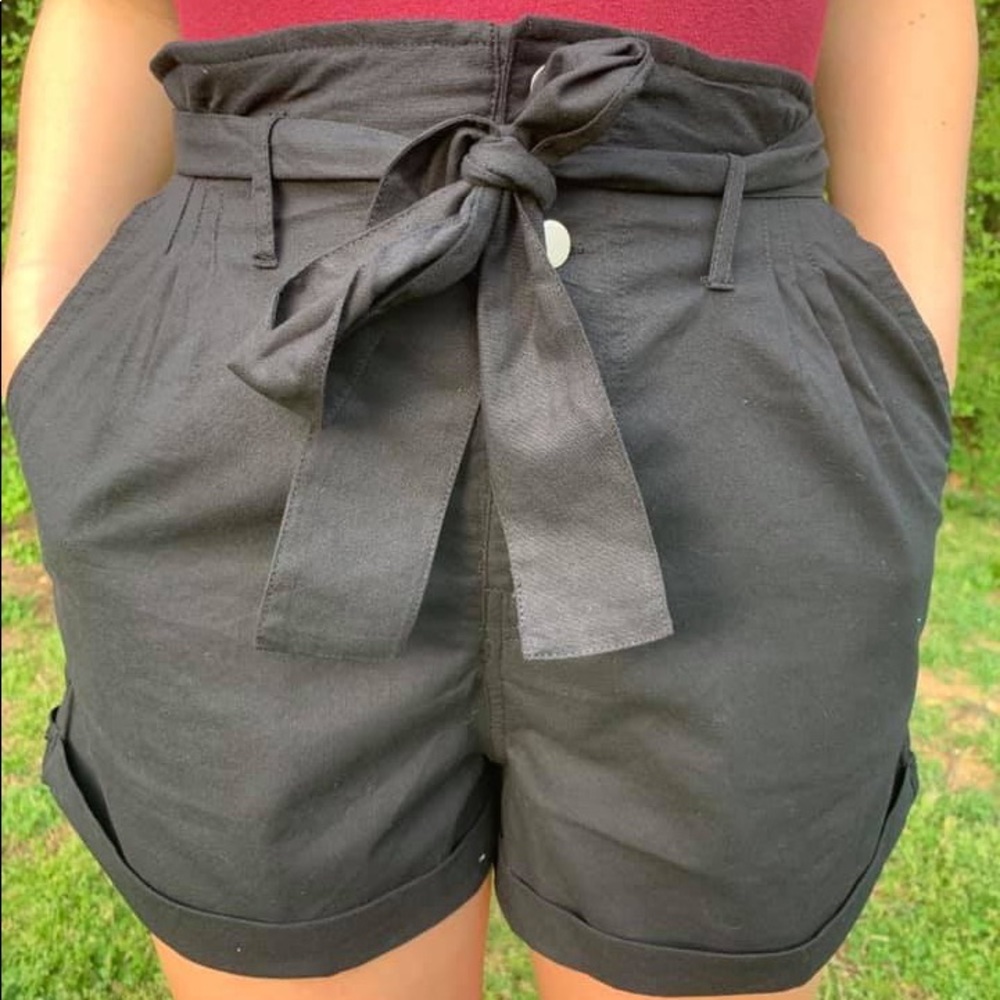 Black paper bag shorts